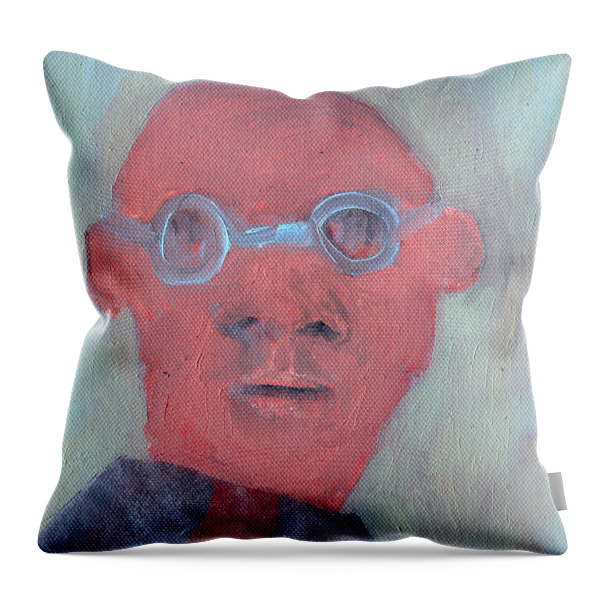 Bald Throw Pillow featuring the painting Bald man in glasses by Edgeworth Johnstone