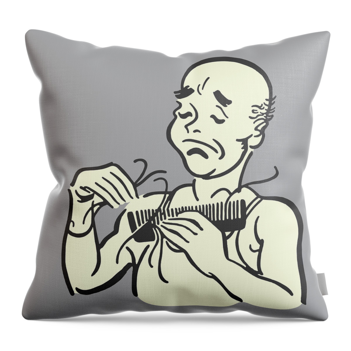 Adult Throw Pillow featuring the drawing Bald Man with a Comb by CSA Images