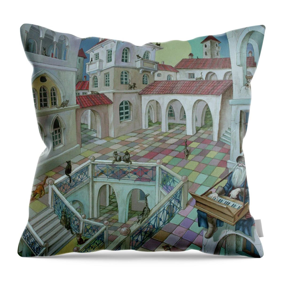 Painting Throw Pillow featuring the painting Ballad of Twilight Cats by Victor Molev