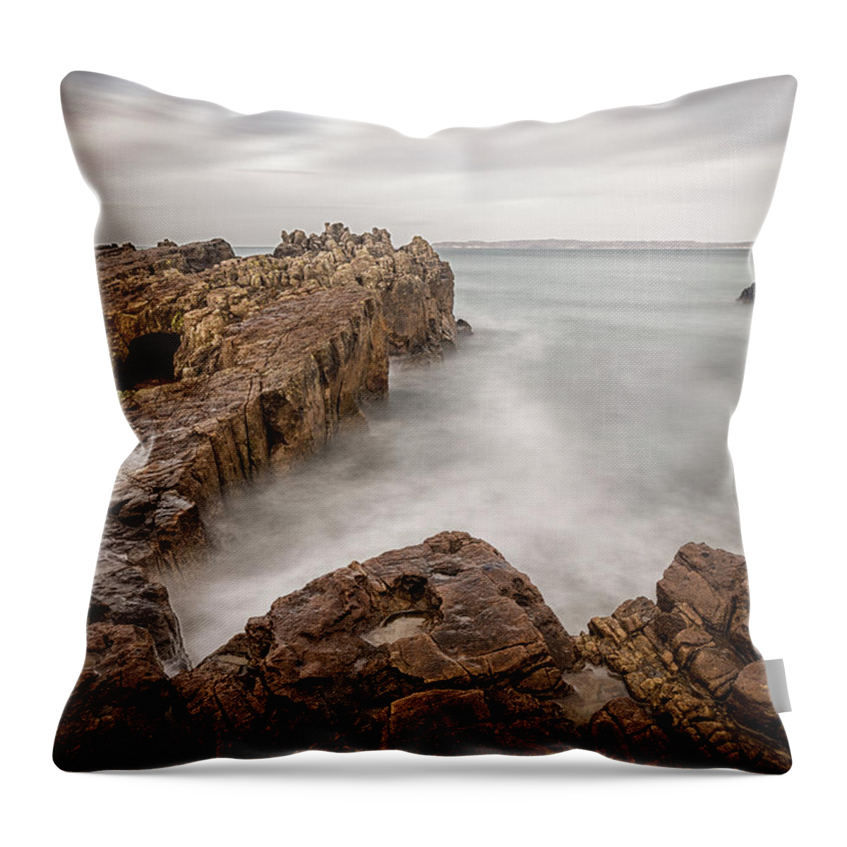 Pans Throw Pillow featuring the photograph Ballycastle - Pans Rock by Nigel R Bell