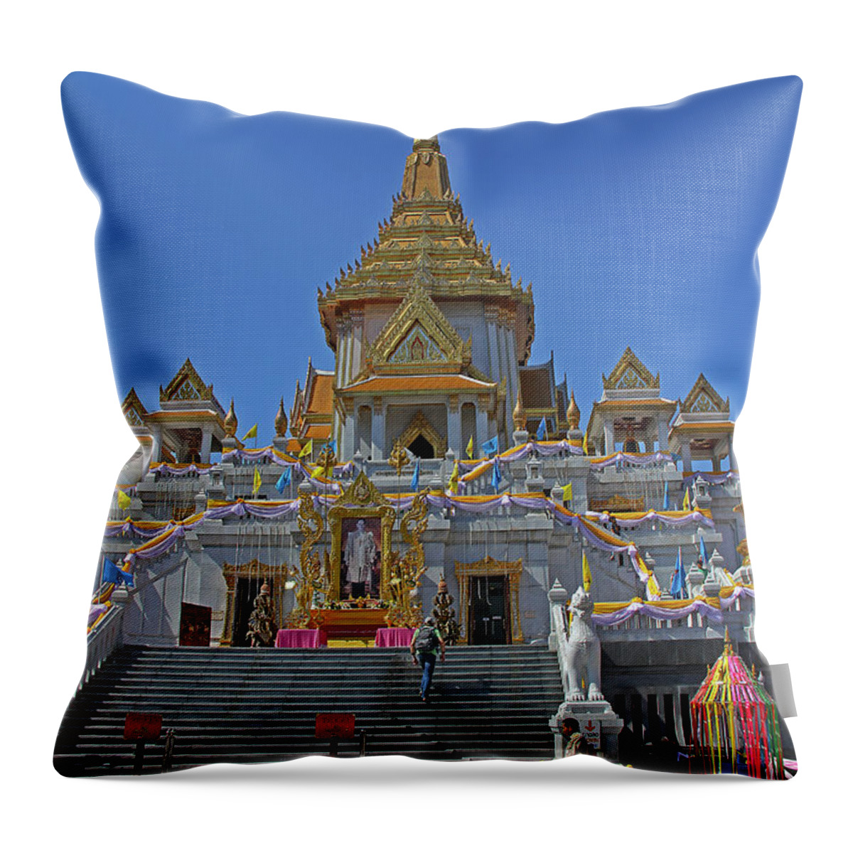 Golden Buddha Throw Pillow featuring the photograph Bangkok, Thailand - Golden Buddha Temple by Richard Krebs