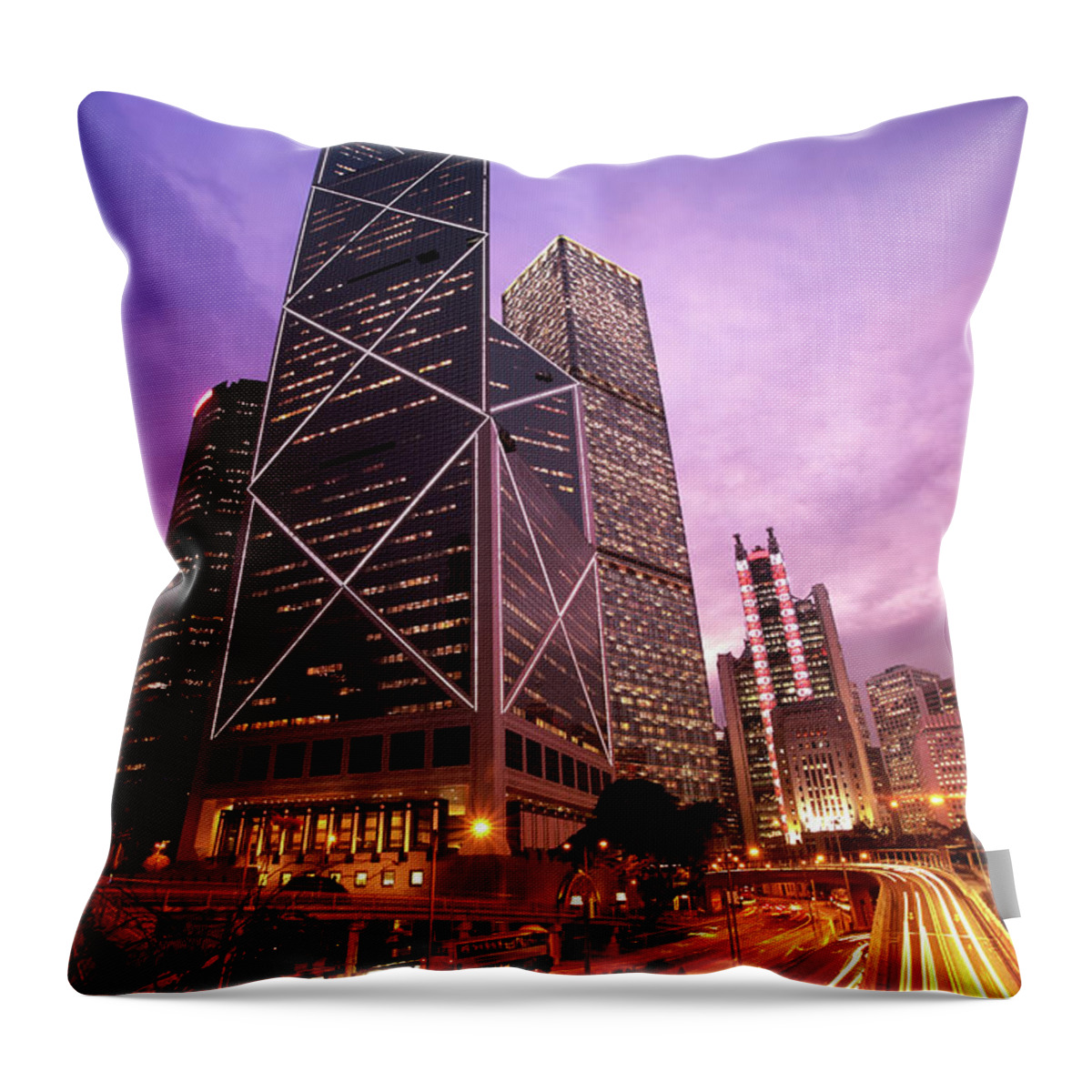 Chinese Culture Throw Pillow featuring the photograph Bank Of China Hong Kong At Night by Samxmeg