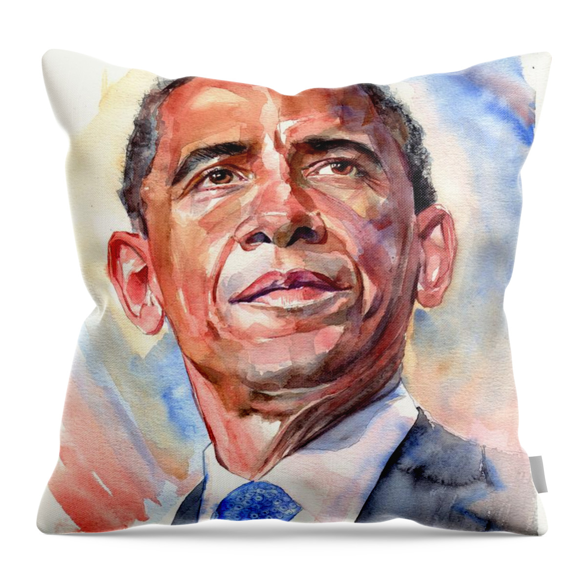 Barack Obama Throw Pillow featuring the painting Barack Obama portrait by Suzann Sines