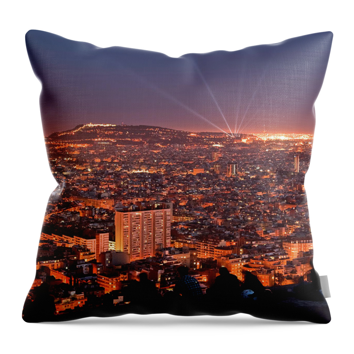Catalonia Throw Pillow featuring the photograph Barcelona At Night With People by Artur Debat