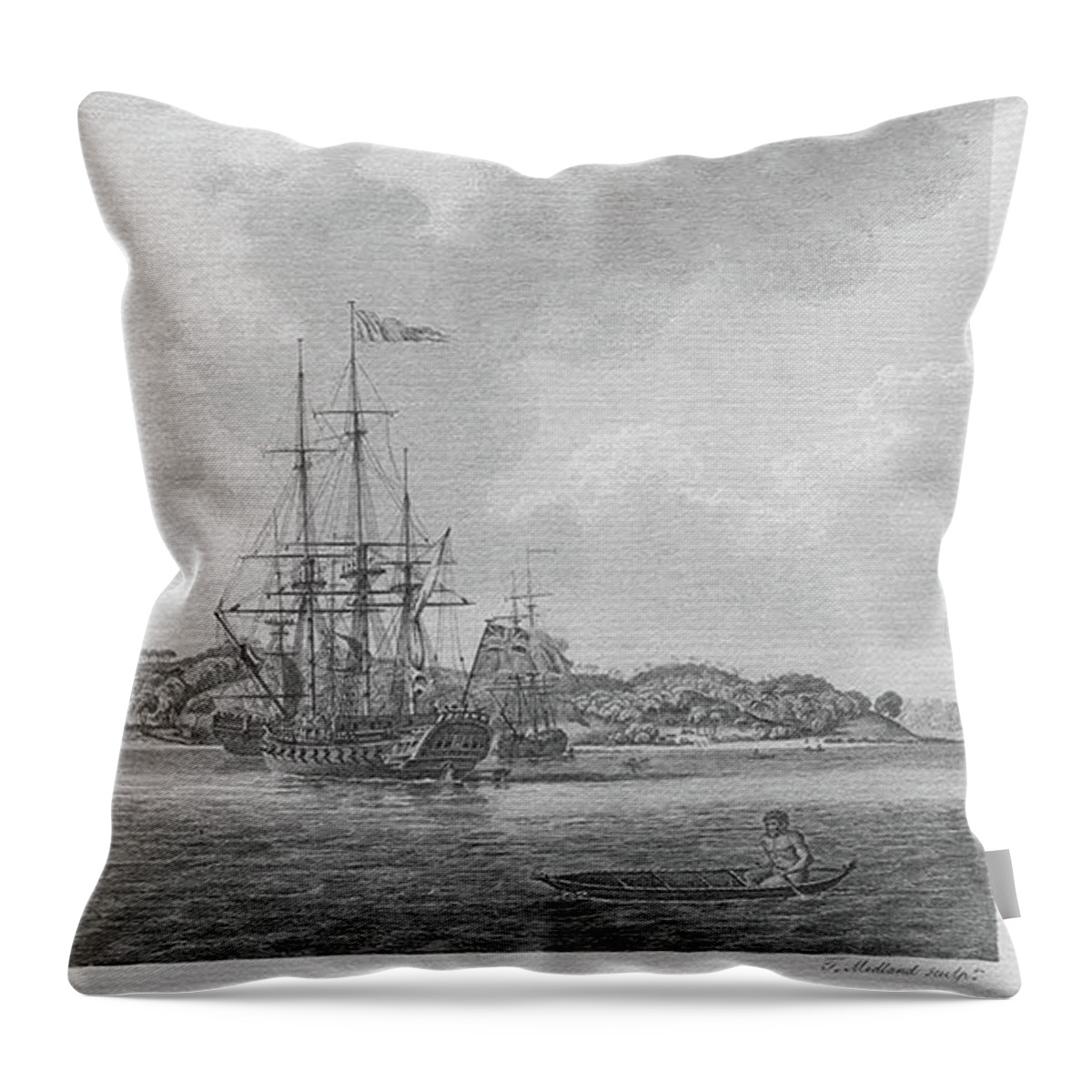 Botany Bay Throw Pillow featuring the photograph Bare Island And First Fleet by Miroslava Jurcik