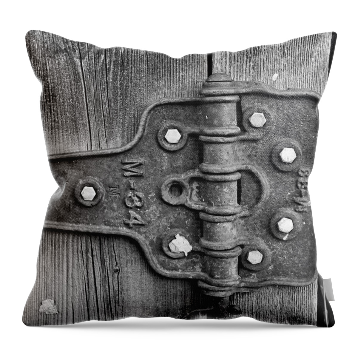 Rustic Throw Pillow featuring the photograph Barn Hinge by Tom Gresham