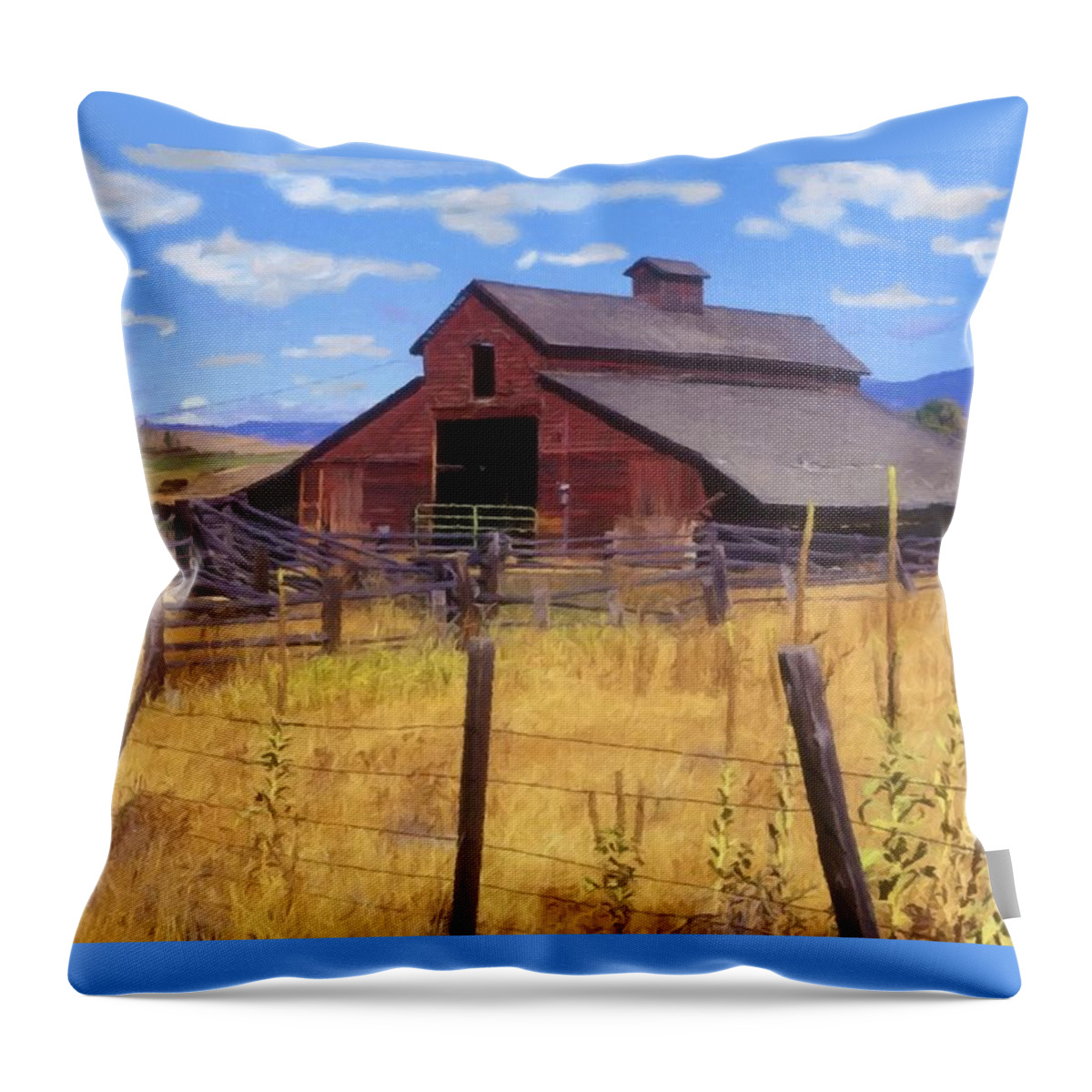 Barn In The Mountains Throw Pillow featuring the photograph Barn In the Mountains by Sandi OReilly