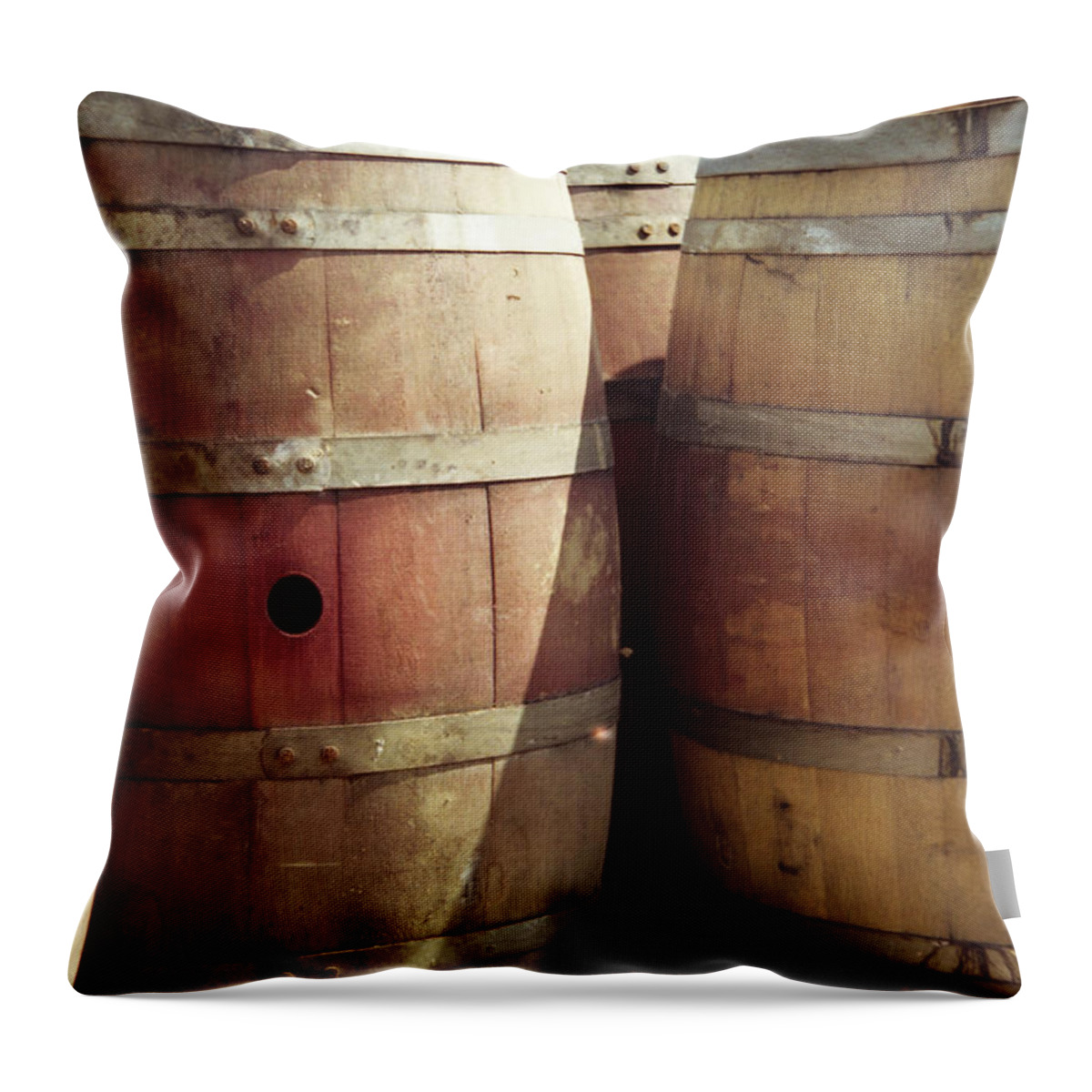 Fermenting Throw Pillow featuring the photograph Barrels For Wine by Donald gruener
