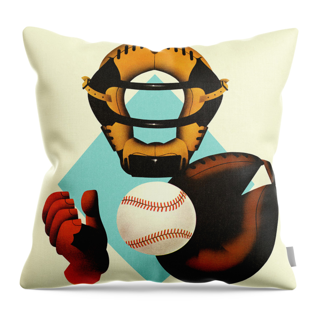 American Pastime Throw Pillow featuring the drawing Baseball Catcher Equipment by CSA Images