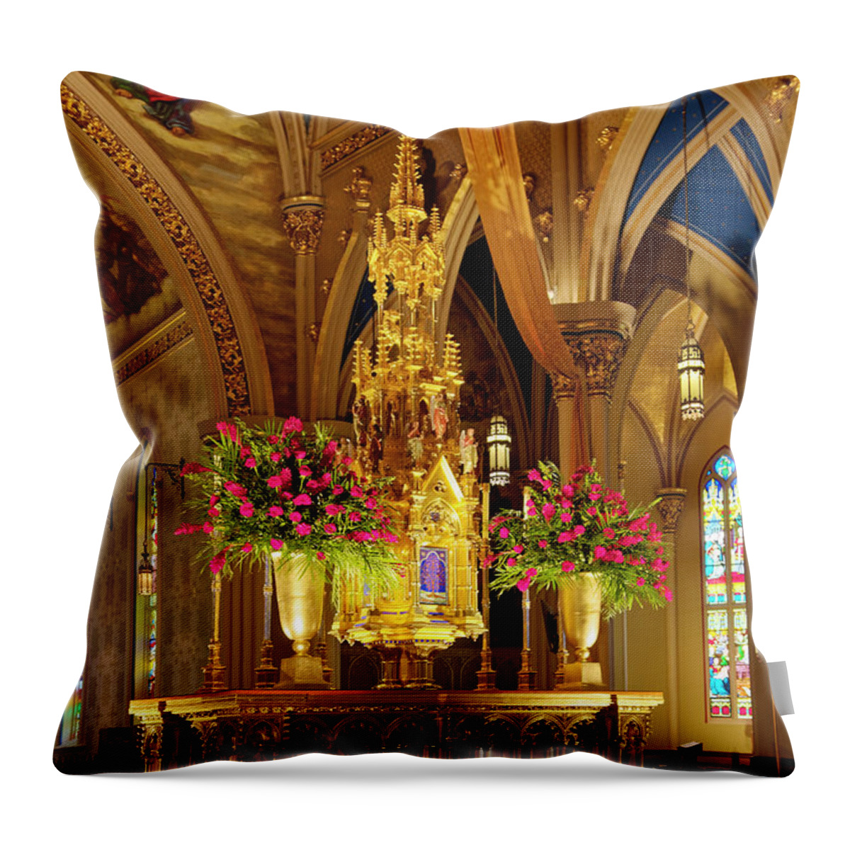 Basilica Of The Sacred Heart Interior Throw Pillow featuring the photograph Basilica of the Sacred Heart Interior by Sally Weigand