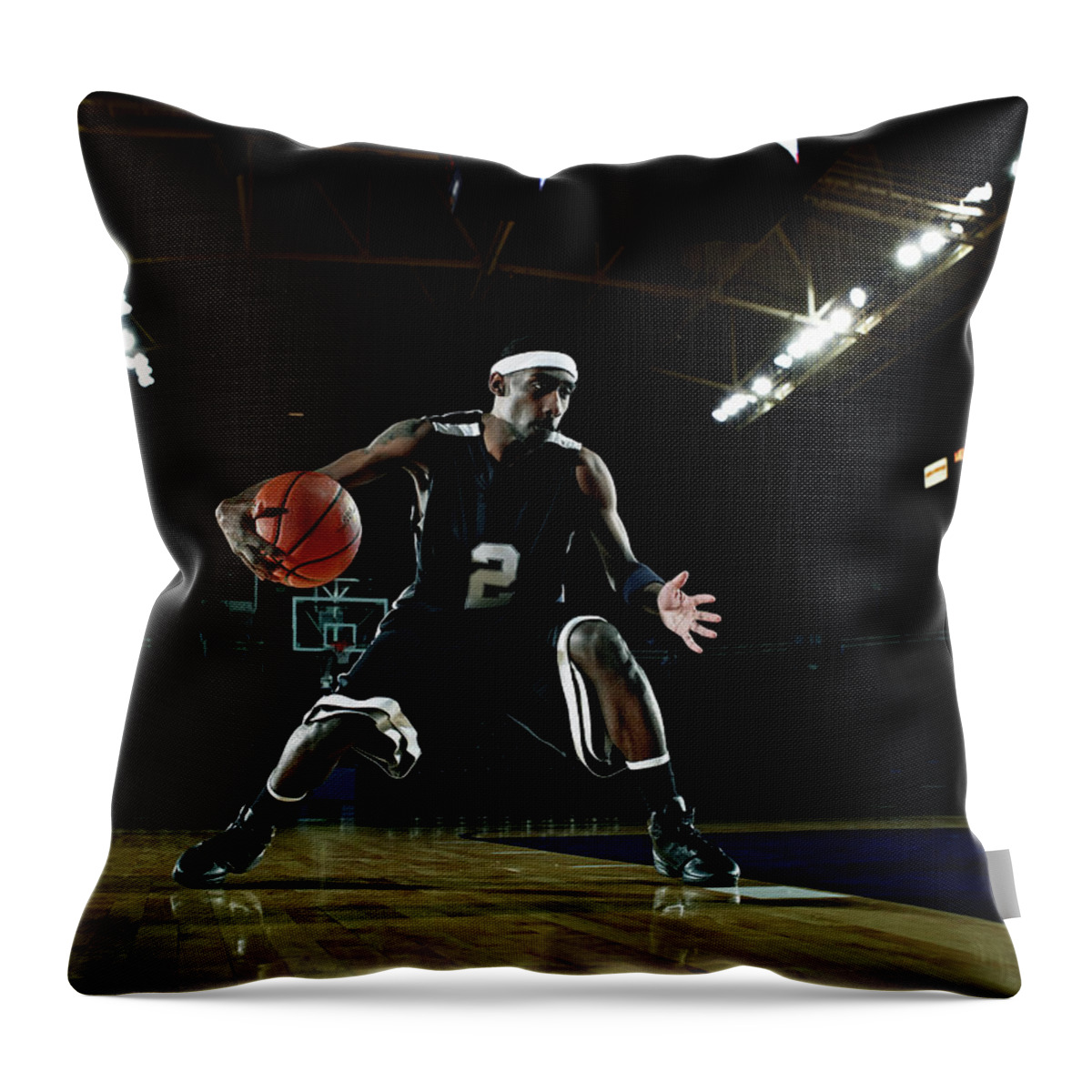 Expertise Throw Pillow featuring the photograph Basketball Player Dribbling Basketball by Thomas Barwick