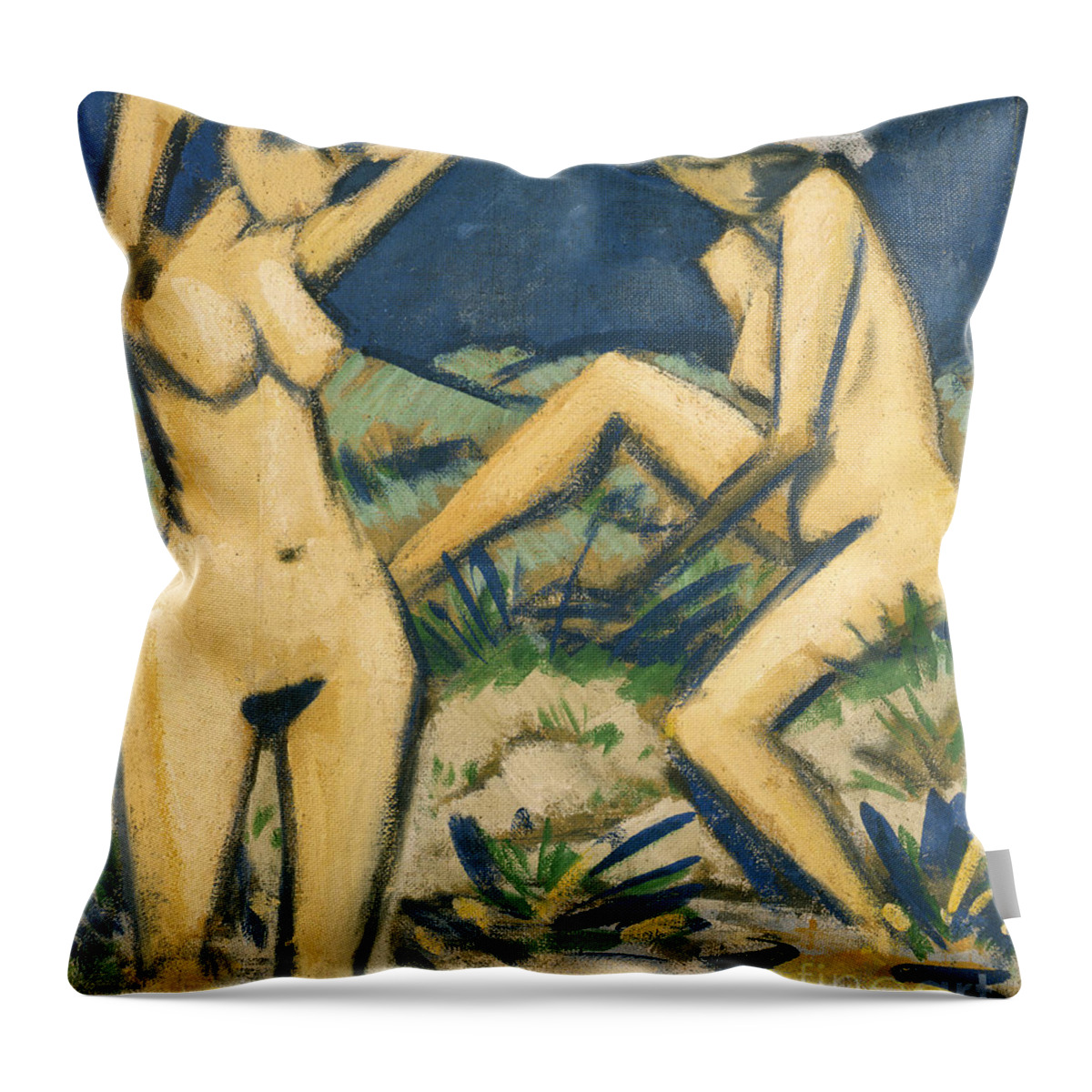 Otto Throw Pillow featuring the painting Bathers, Circa 1920 by Otto Muller Or Mueller