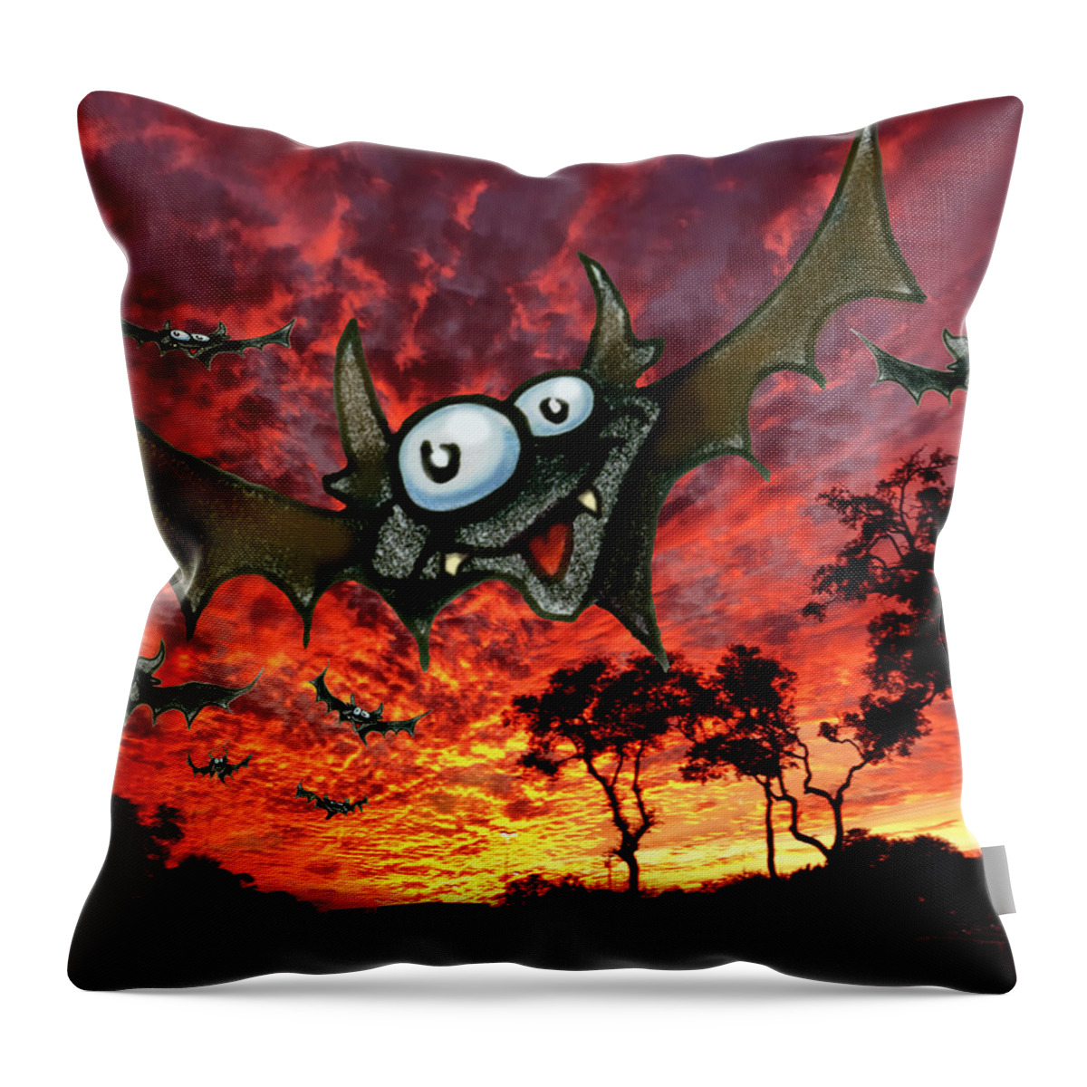Bat Throw Pillow featuring the digital art Bats at Sunset by Kevin Middleton