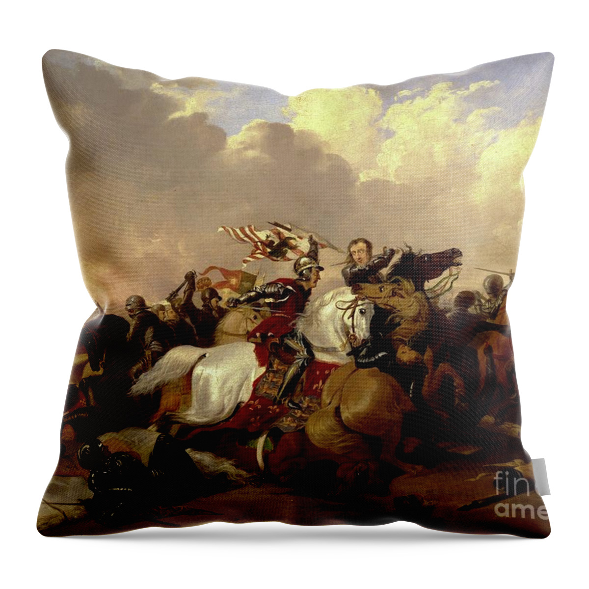 England Throw Pillow featuring the painting Battle Of Bosworth, 1790 by Abraham Cooper
