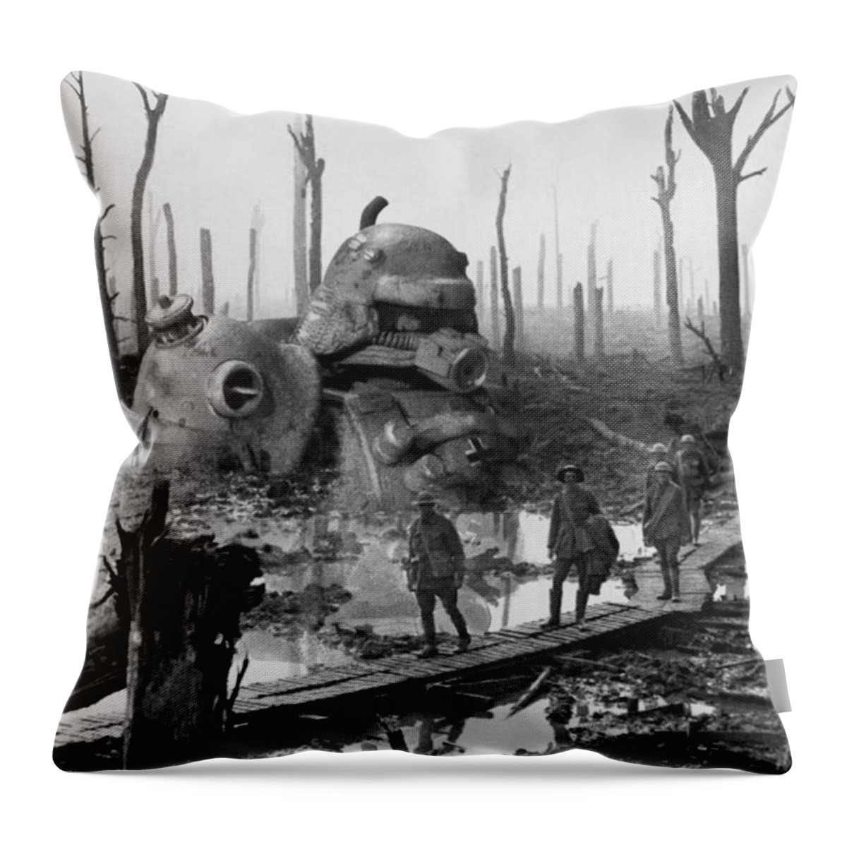 Scifi Throw Pillow featuring the digital art Battle of Passchendaele by Andrea Gatti