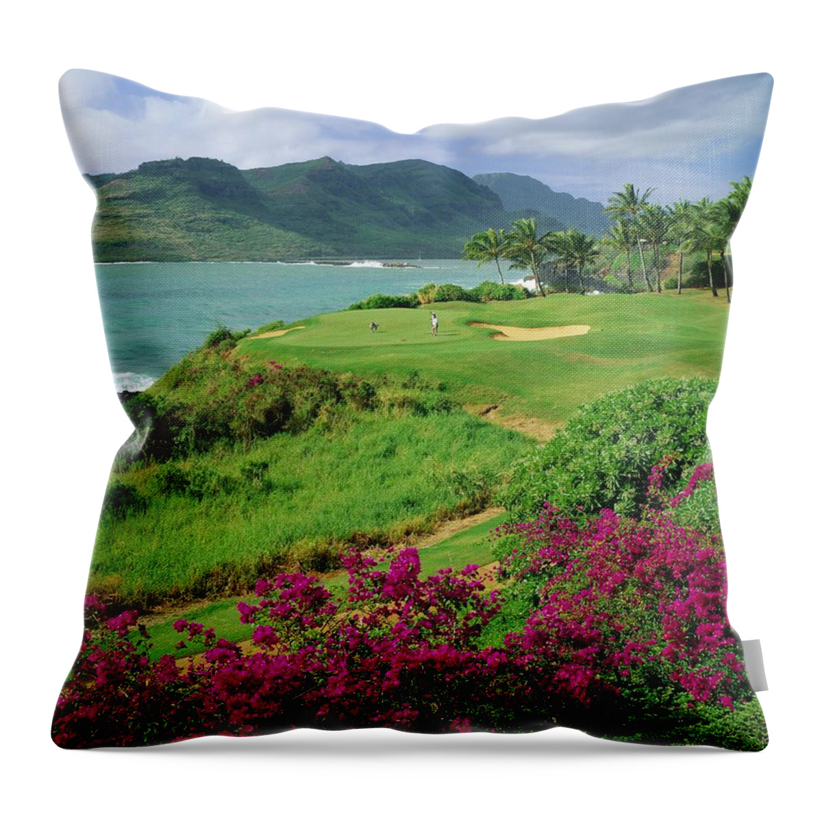 Estock Throw Pillow featuring the digital art Bay & Golf Course by Giovanni Simeone