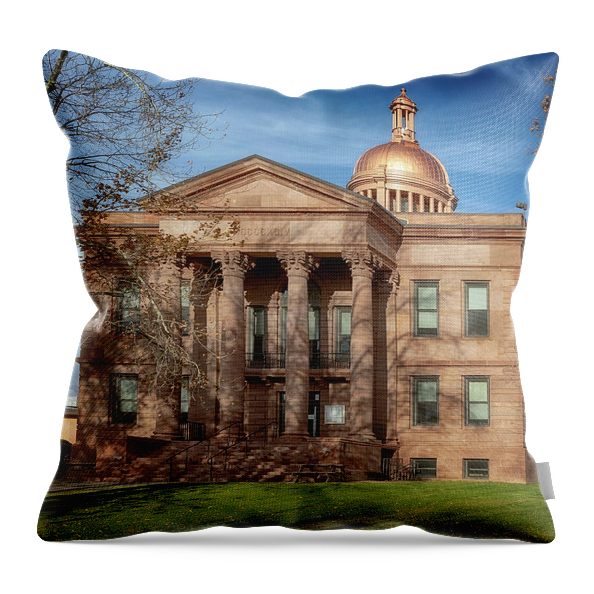 Architecture Throw Pillow featuring the photograph Bayfield County Courthouse by Susan Rissi Tregoning