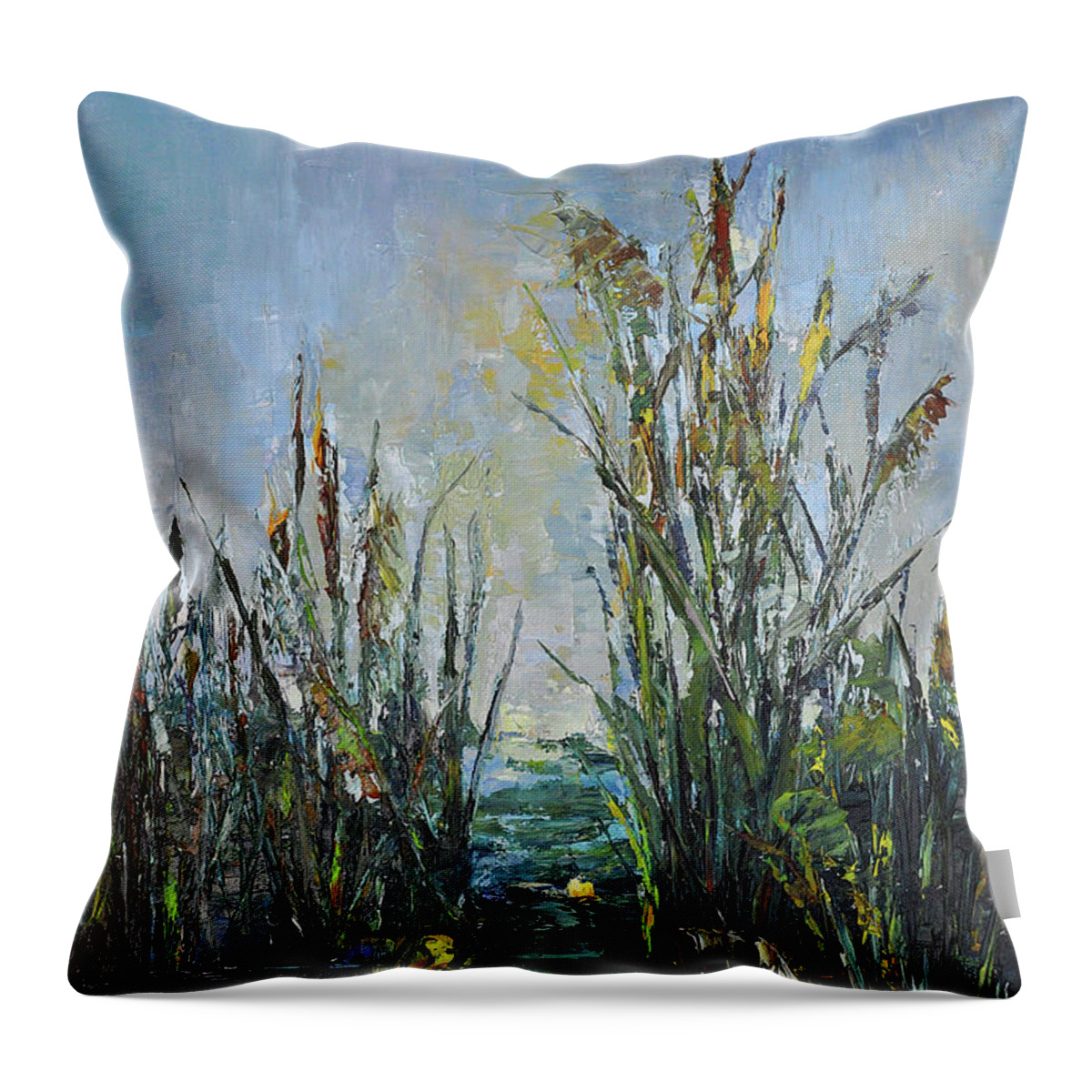 Bay Throw Pillow featuring the painting Bays Of The River by Tetiana Korol