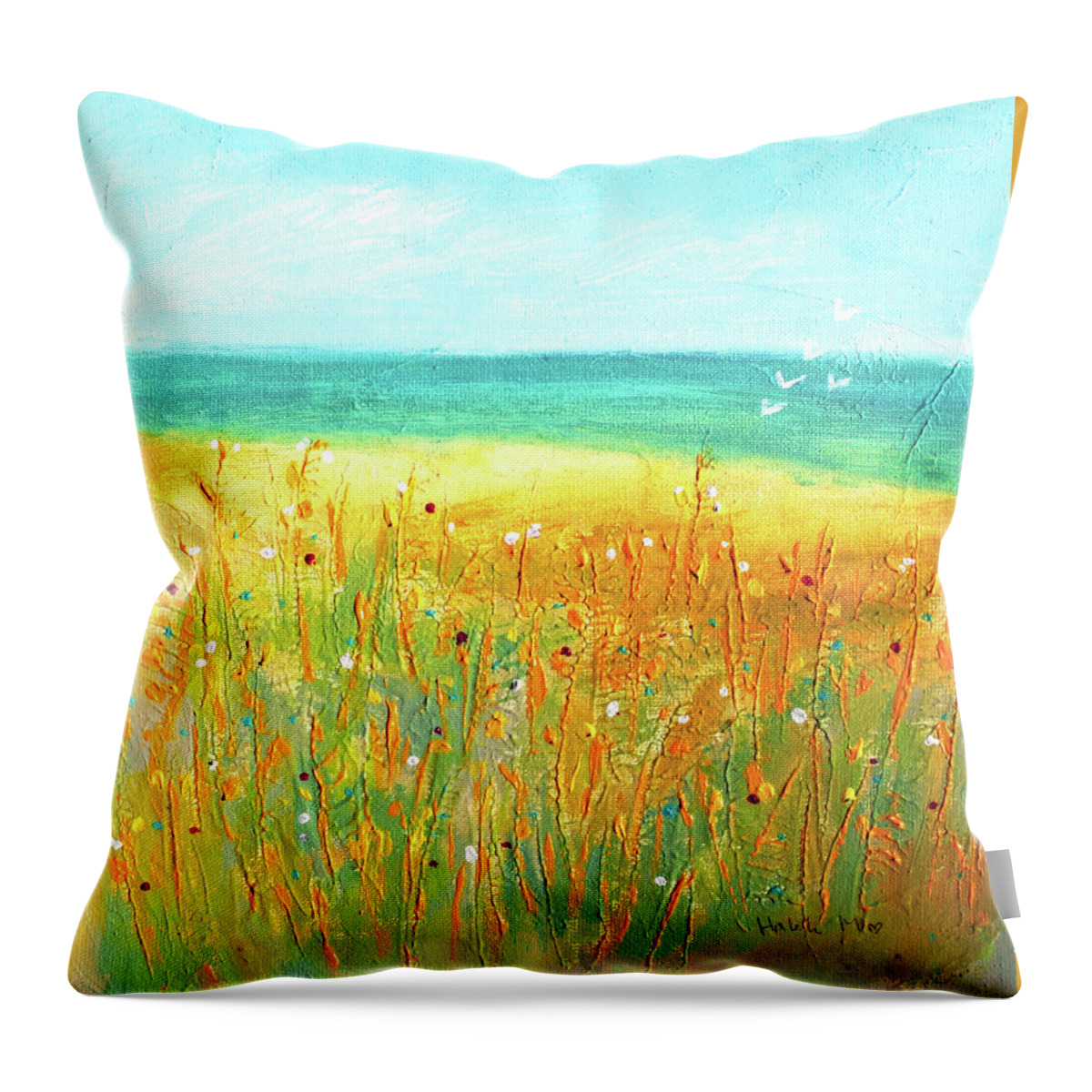 Halehlandscape Throw Pillow featuring the painting Be Happy For This Moment by Haleh Mahbod