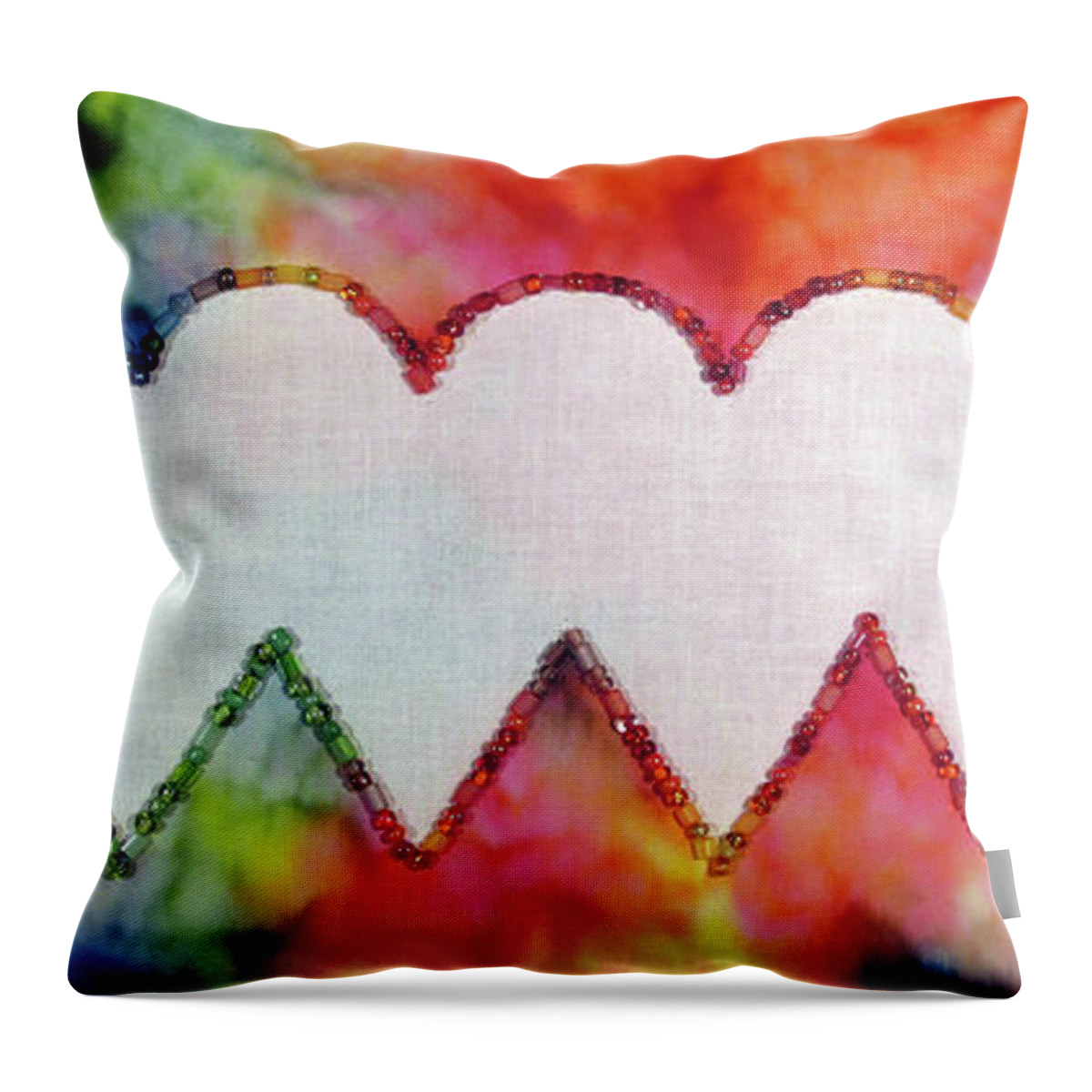 Rainbow Throw Pillow featuring the tapestry - textile Be Still My Beaded Hearts by Pam Geisel