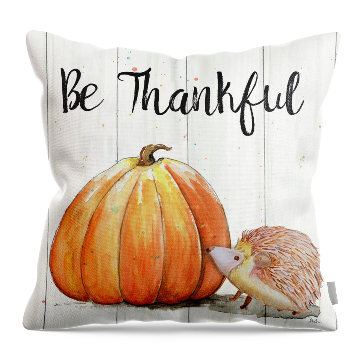 Thankful Throw Pillow featuring the painting Be Thankful Harvest Hedgehog I by Patricia Pinto