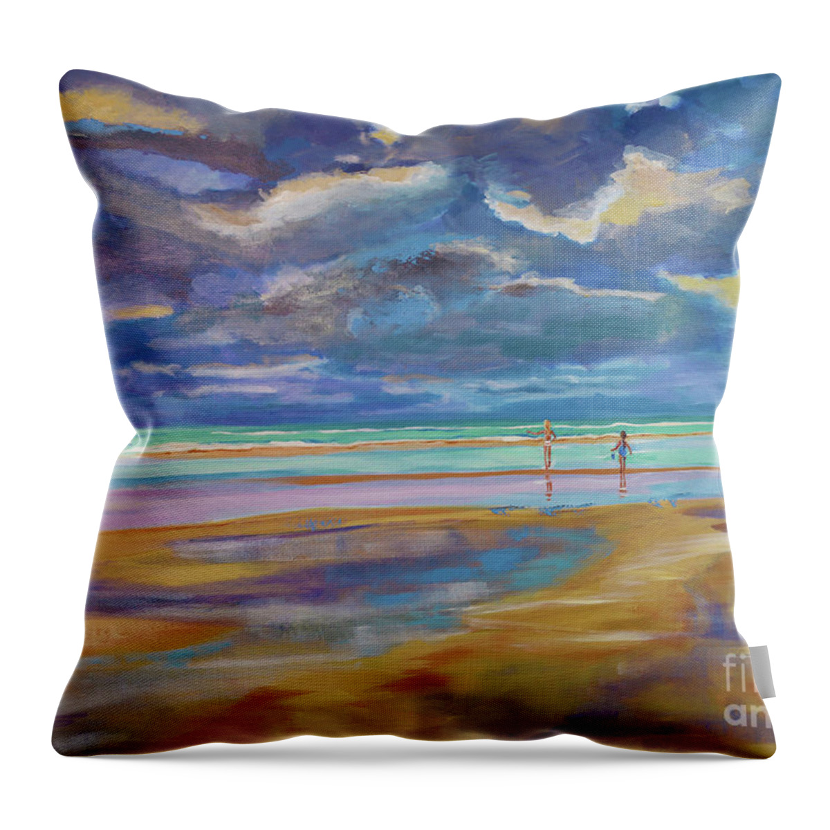 Original Throw Pillow featuring the painting Beach afternoon by Julianne Felton
