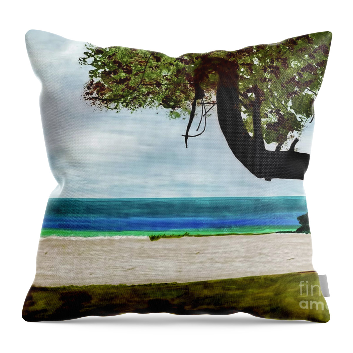 Beach Throw Pillow featuring the drawing Beach Side by D Hackett