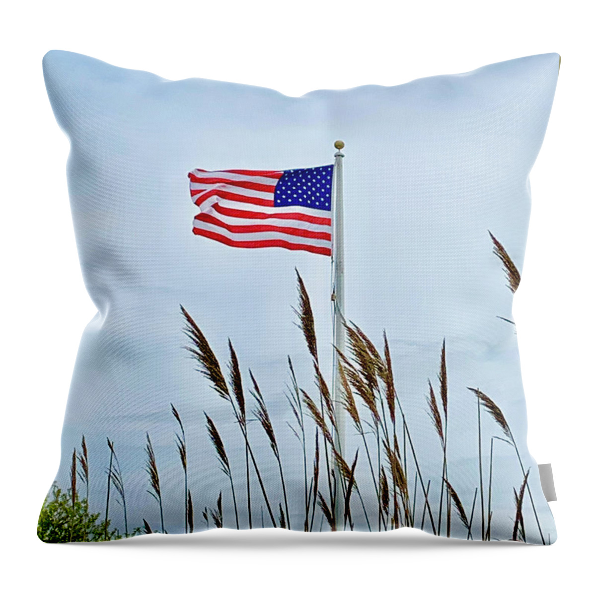 American Flag Throw Pillow featuring the photograph Beach Stars and Stripes  by CAC Graphics