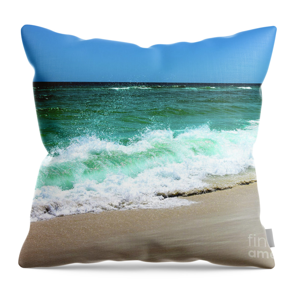 Beach Wave Splash Throw Pillow featuring the photograph Beach Wave Splash by Christine Dekkers