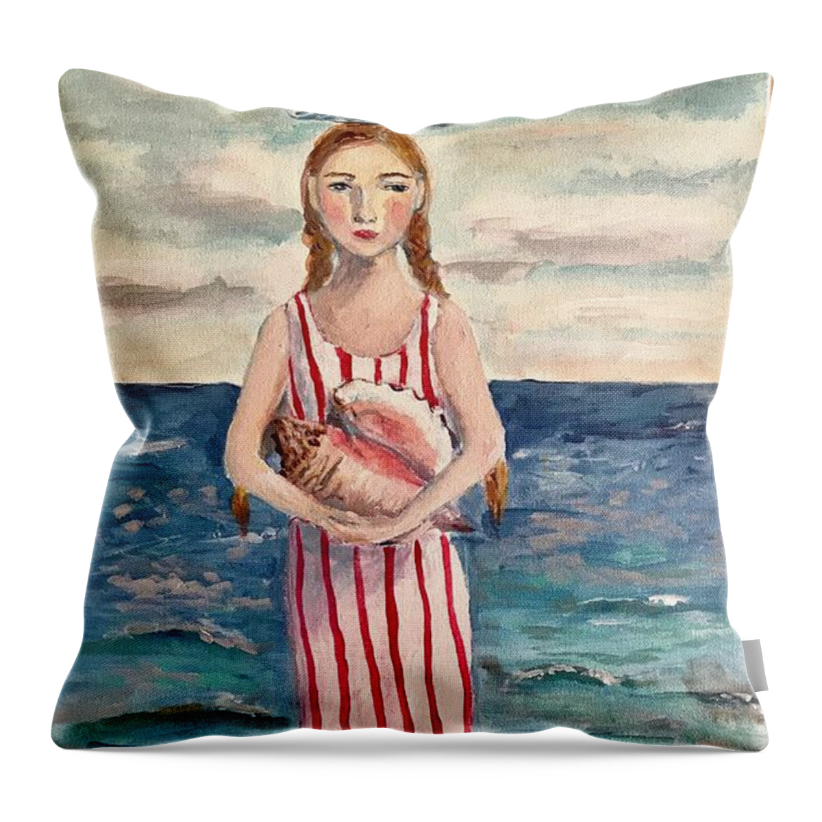 Ship In A Bottle Throw Pillow featuring the painting Beachcomber by Julie Whitmore