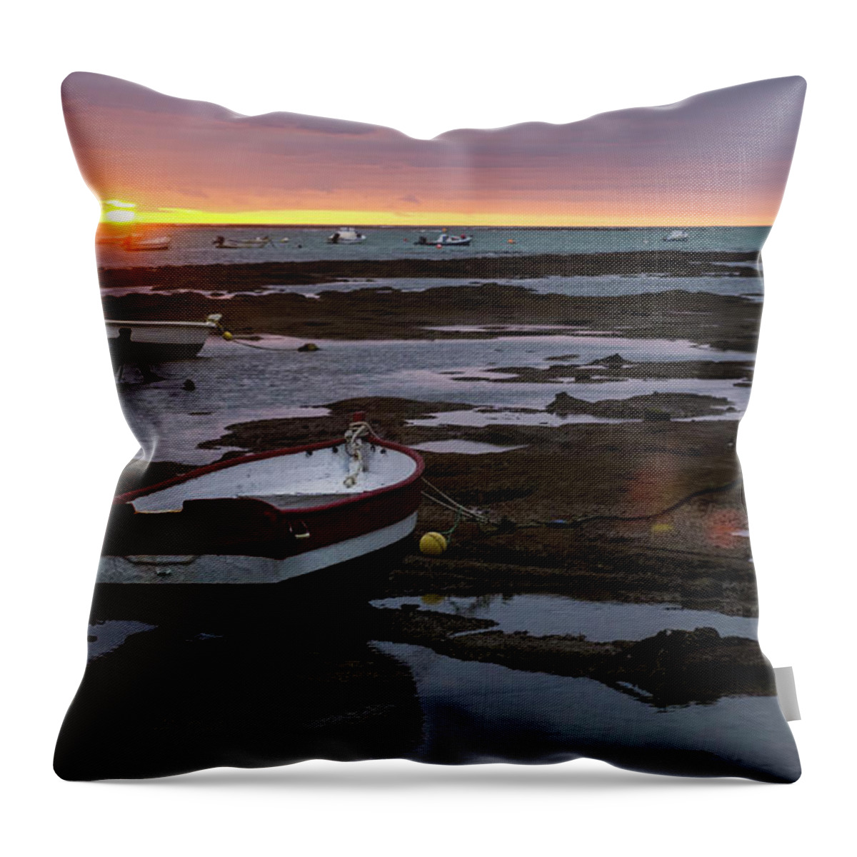 Relax Throw Pillow featuring the photograph Beached Boats at Sunset Cadiz Spain by Pablo Avanzini