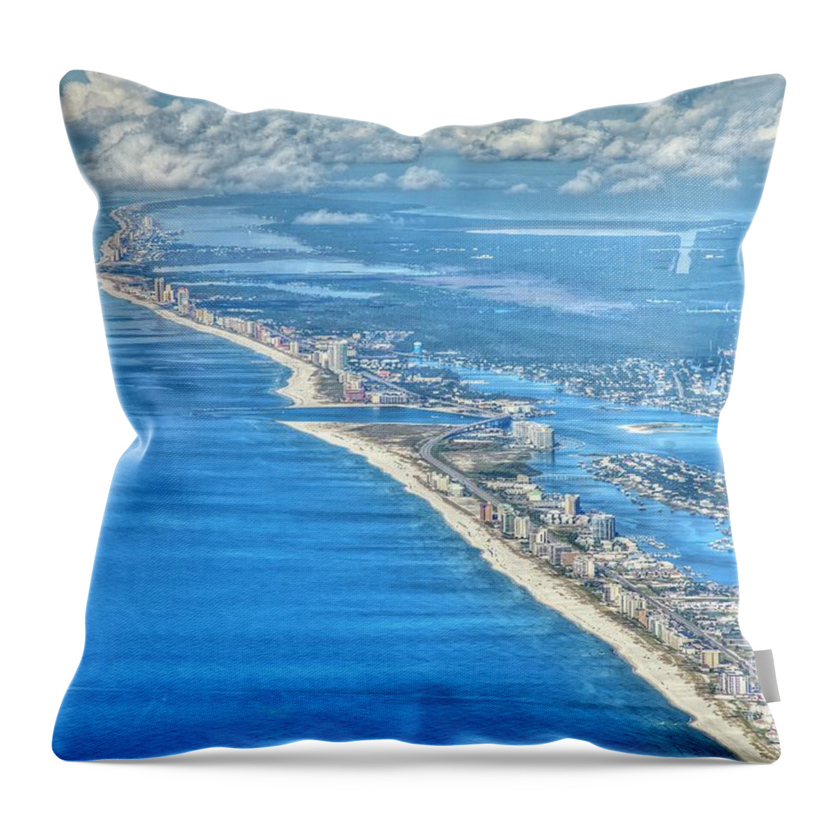 Gulf Shores Throw Pillow featuring the photograph BeachMiles-5137-tonemapped by Gulf Coast Aerials -