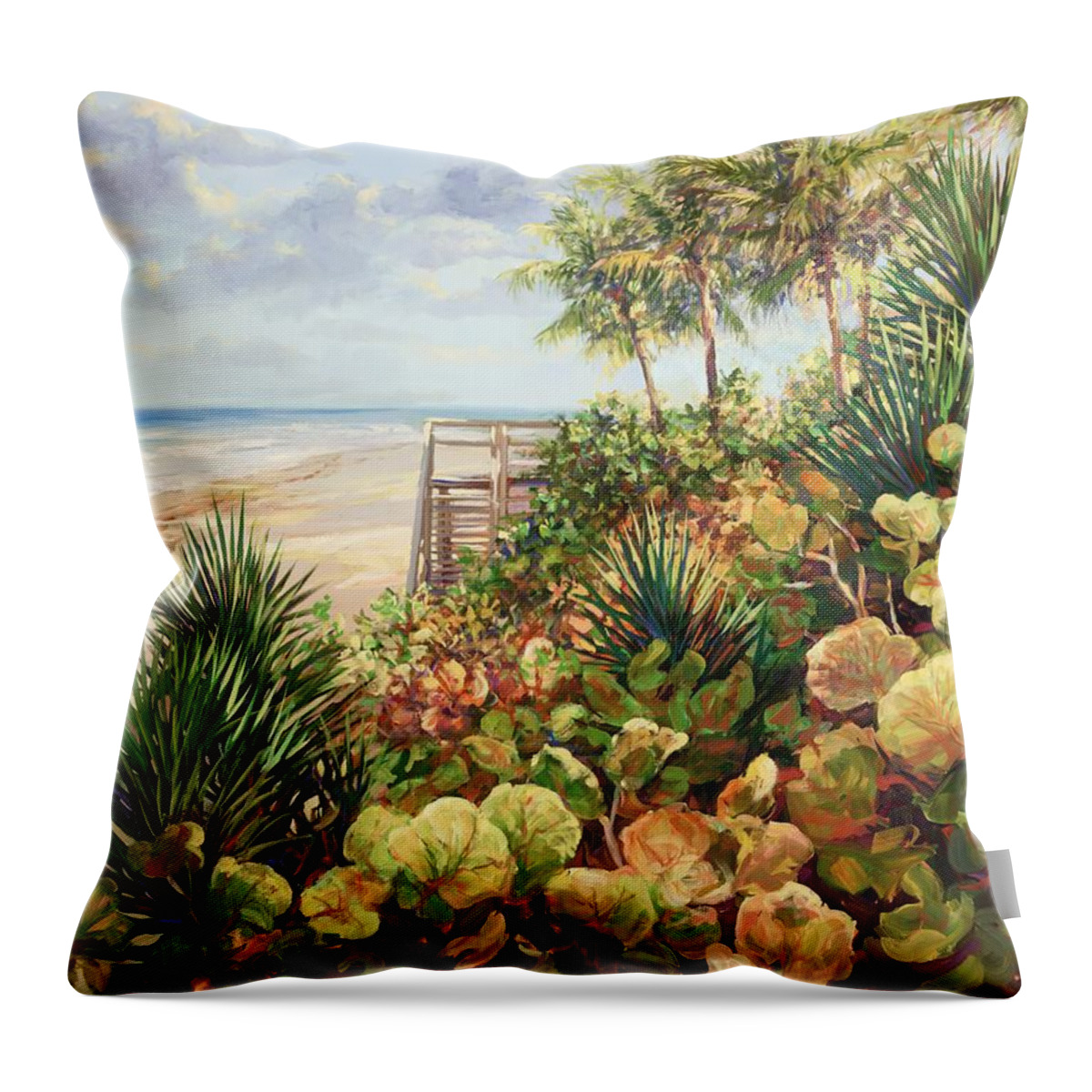 Beach Landscapes Throw Pillow featuring the painting Beachside Garden by Laurie Snow Hein