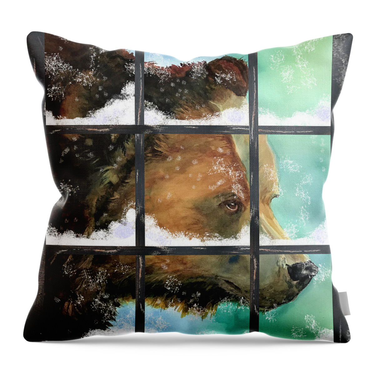 Grizzly Bear Throw Pillow featuring the painting Bear Outside My Window by Joan Chlarson