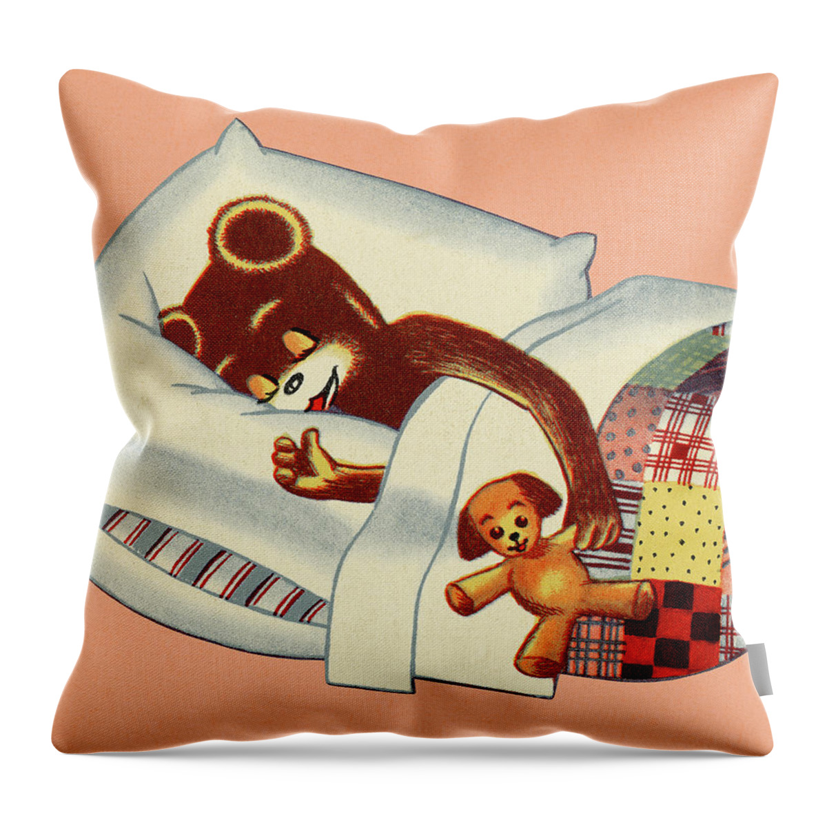 Animal Throw Pillow featuring the drawing Bear Sleeping in Bed by CSA Images