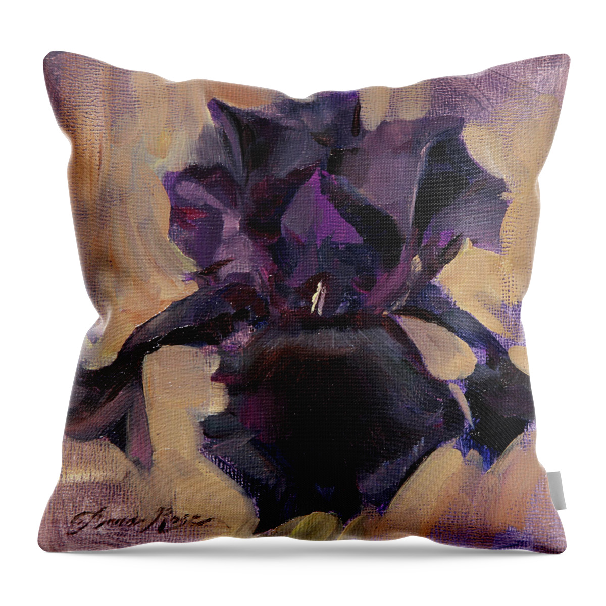 Iris Throw Pillow featuring the painting Bearded Iris Study by Anna Rose Bain