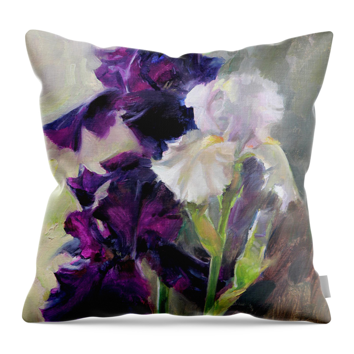 Iris Throw Pillow featuring the painting Bearded Irises by Anna Rose Bain