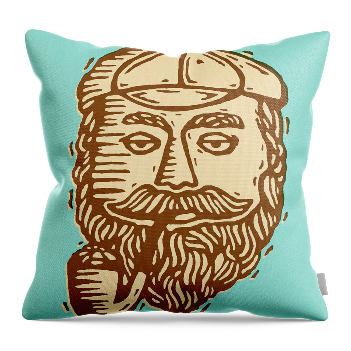 Accessories Throw Pillow featuring the drawing Bearded Man Smoking Pipe by CSA Images