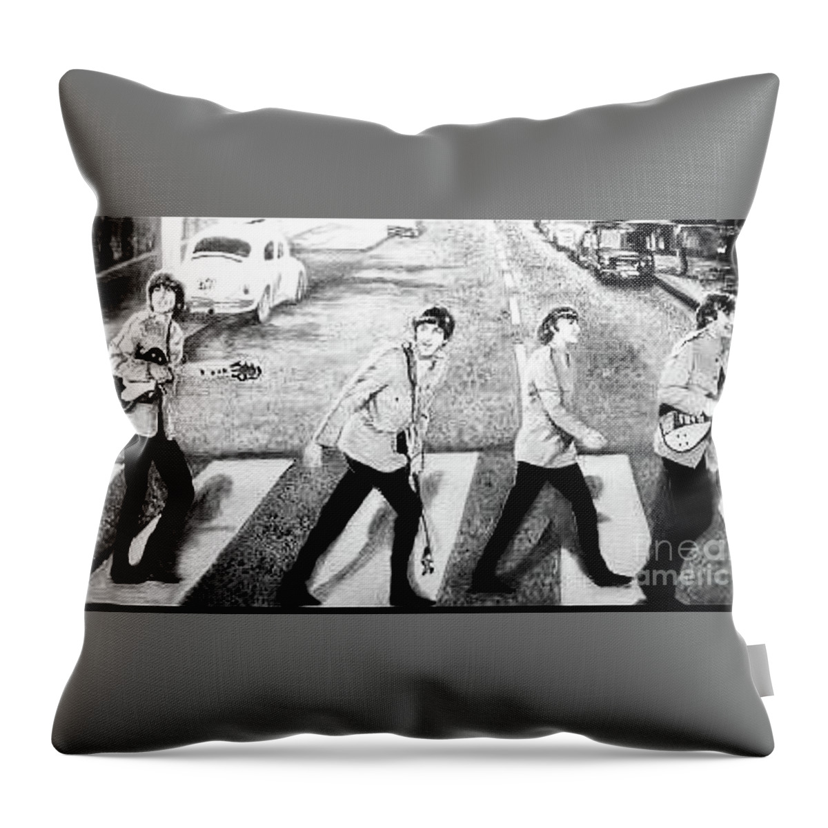 Beatles Throw Pillow featuring the painting Beatles other Abbey Road B/W by Leland Castro