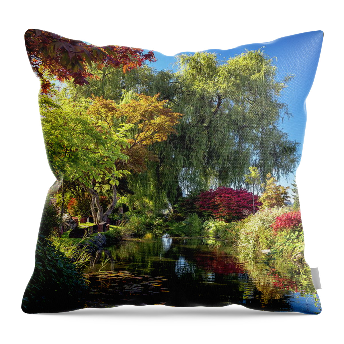 Alex Lyubar Throw Pillow featuring the photograph Beautiful autumn day in the park by Alex Lyubar