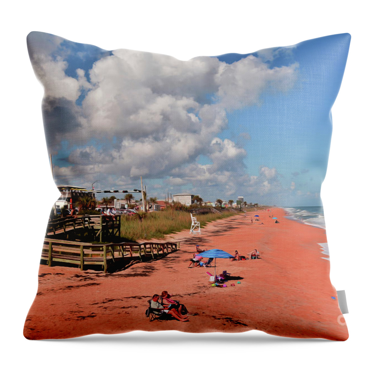 Beach Art Throw Pillow featuring the painting Beautiful beach day at Flagler Beach 11-9-18 by Julianne Felton