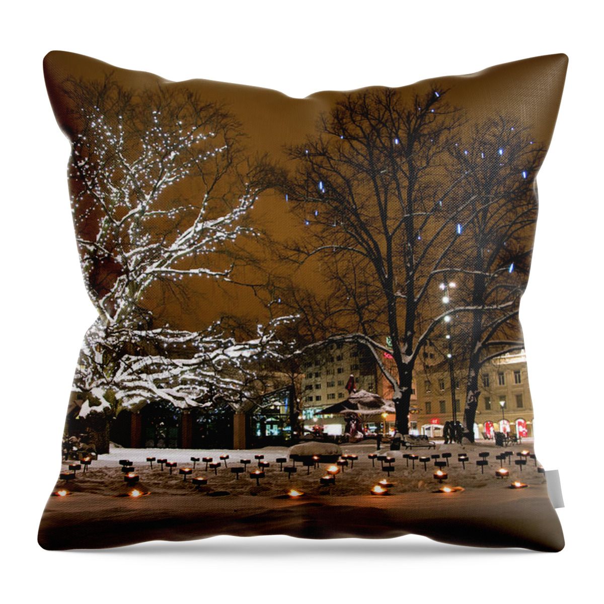 Tranquility Throw Pillow featuring the photograph Beautiful Christmas Decorated City by Limewave - Inspiration To Exploration