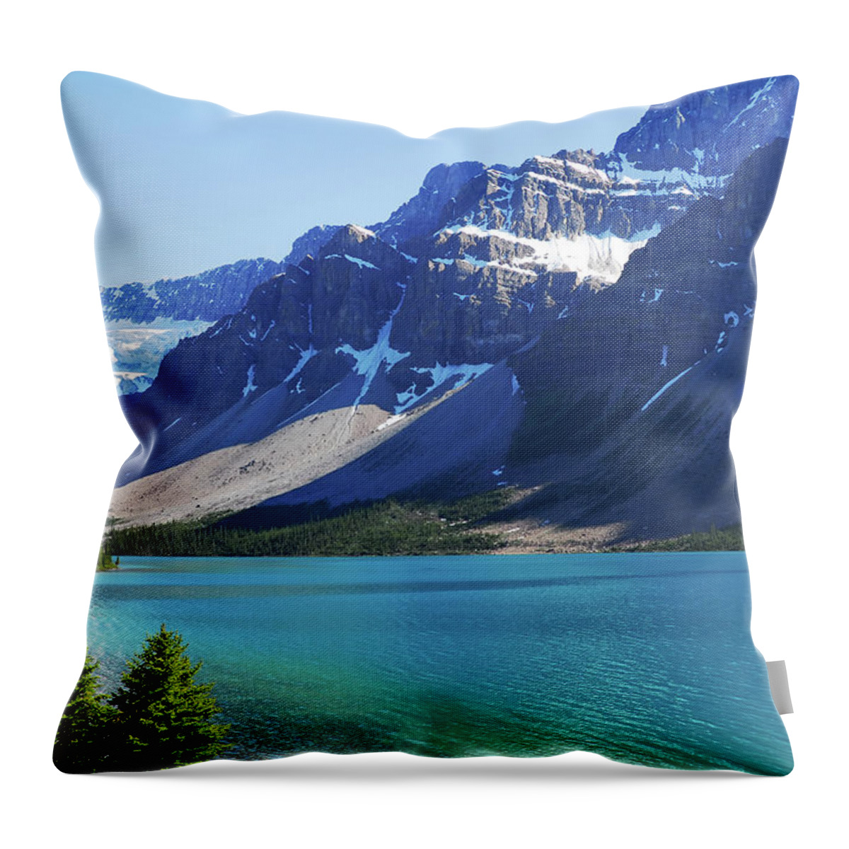 Scenics Throw Pillow featuring the photograph Beautiful, Serene Bow Lake Beside Snow by Brytta