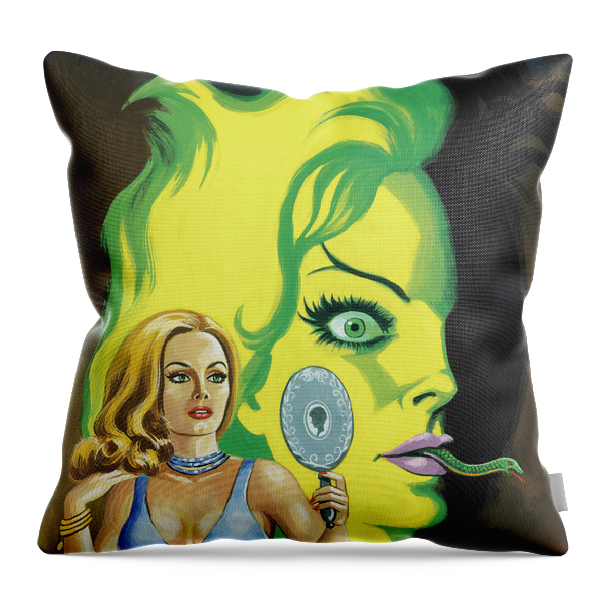 Beautiful Throw Pillow featuring the drawing Beautiful Woman with a Scary Reflection by CSA Images
