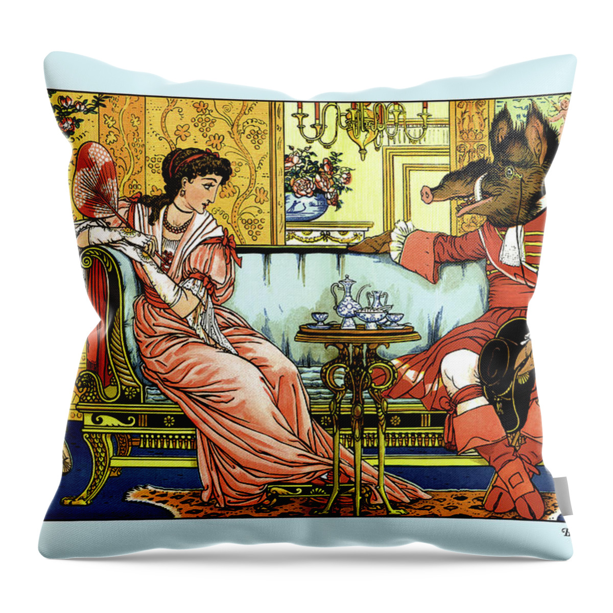 Sofa Throw Pillow featuring the painting Beauty and the Beast - At the Castle by Walter Crane