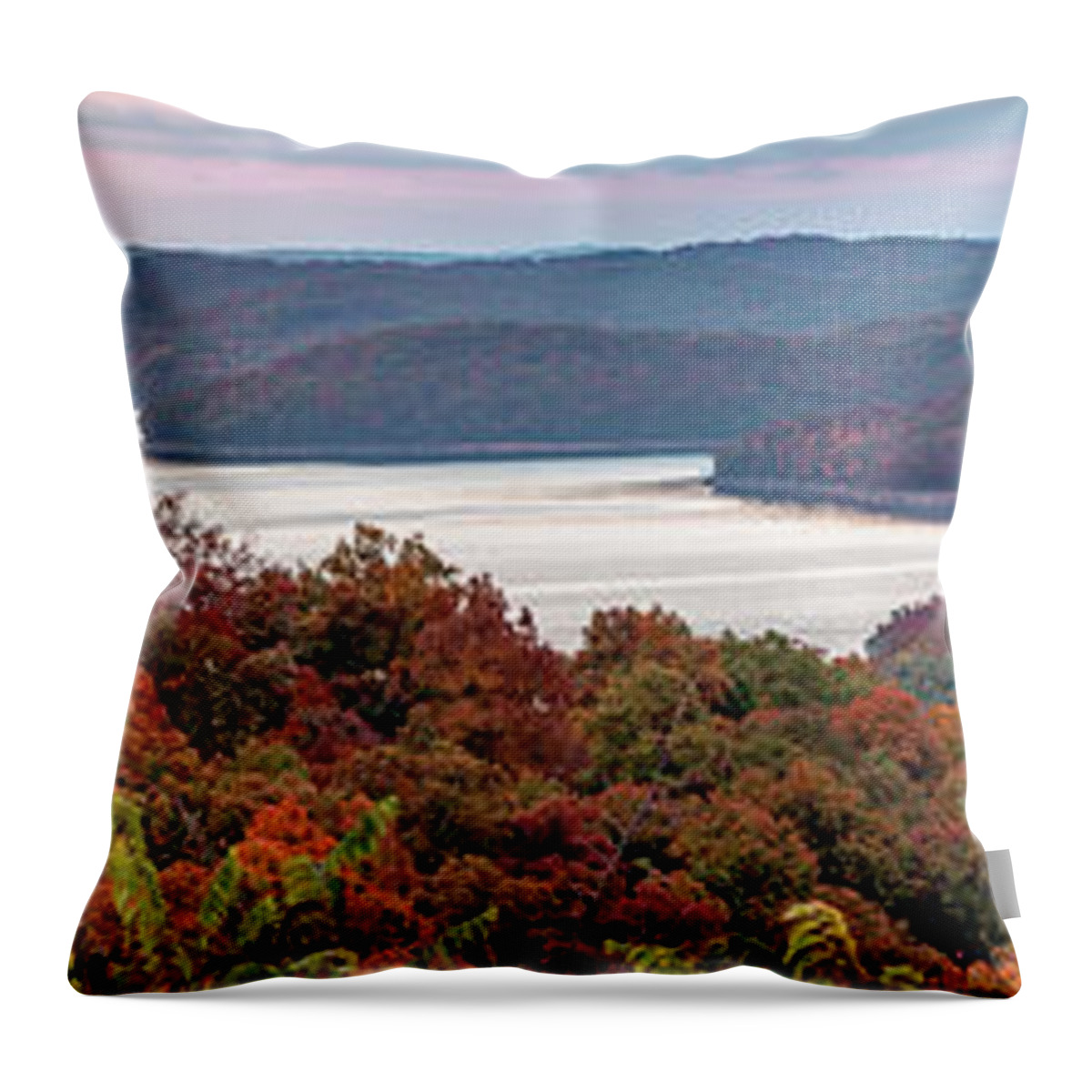 America Throw Pillow featuring the photograph Beaver Lake Autumn Landscape Panorama - Arkansas Ozark Mountains by Gregory Ballos