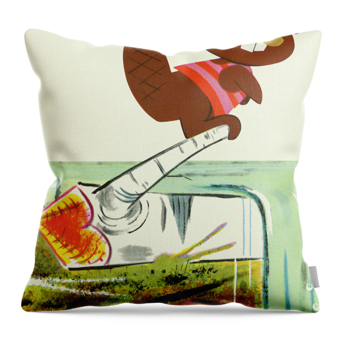 Animal Throw Pillow featuring the drawing Beaver Standing on a Log by CSA Images