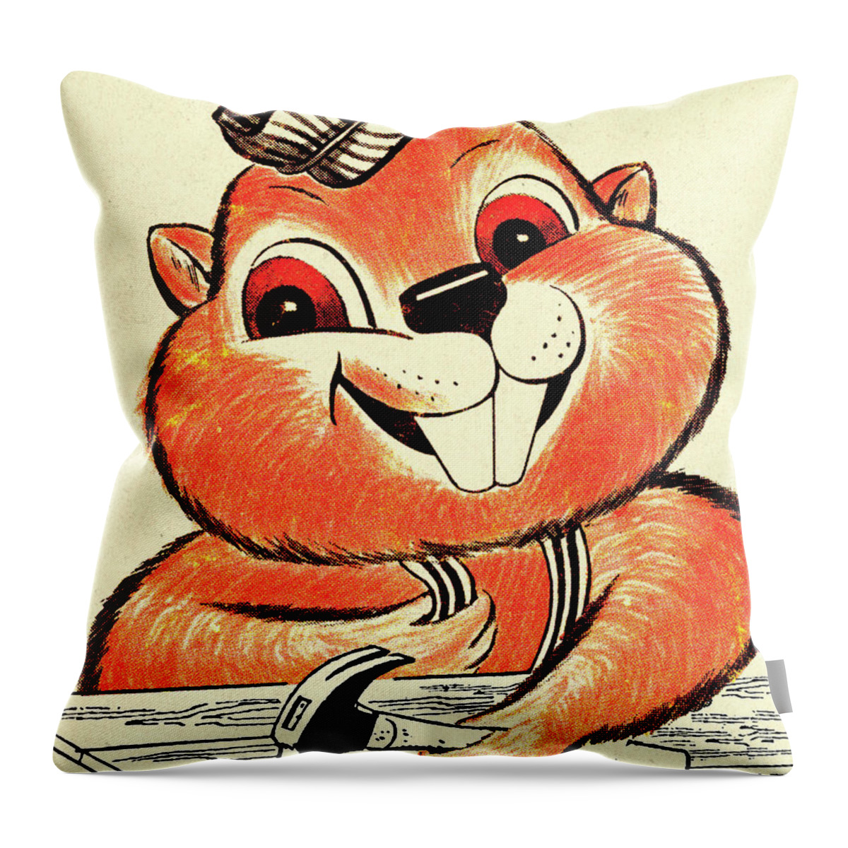 Accessories Throw Pillow featuring the drawing Beaver with a Hammer by CSA Images