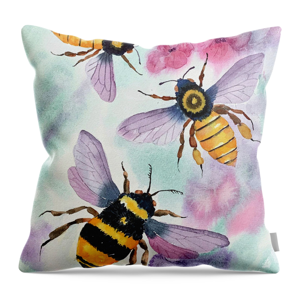 Bees Throw Pillow featuring the painting Bees by Hilda Vandergriff