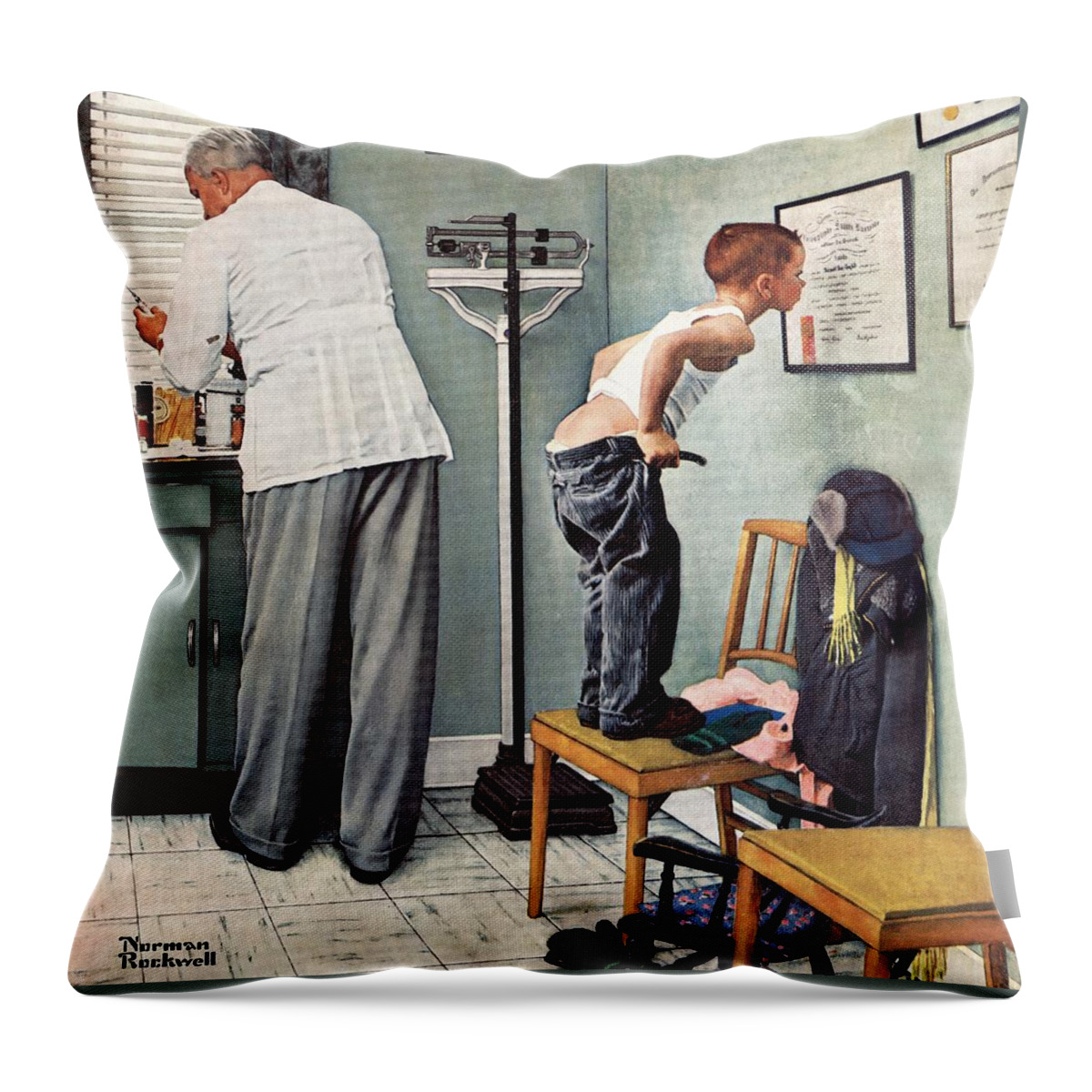 Bottoms Throw Pillow featuring the painting Before The Shot by Norman Rockwell